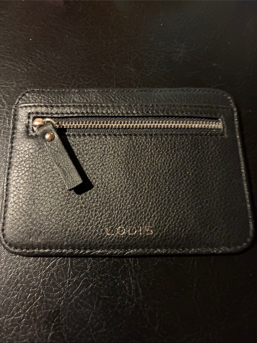Lodis Black Leather Card Sleeve with Front Zip